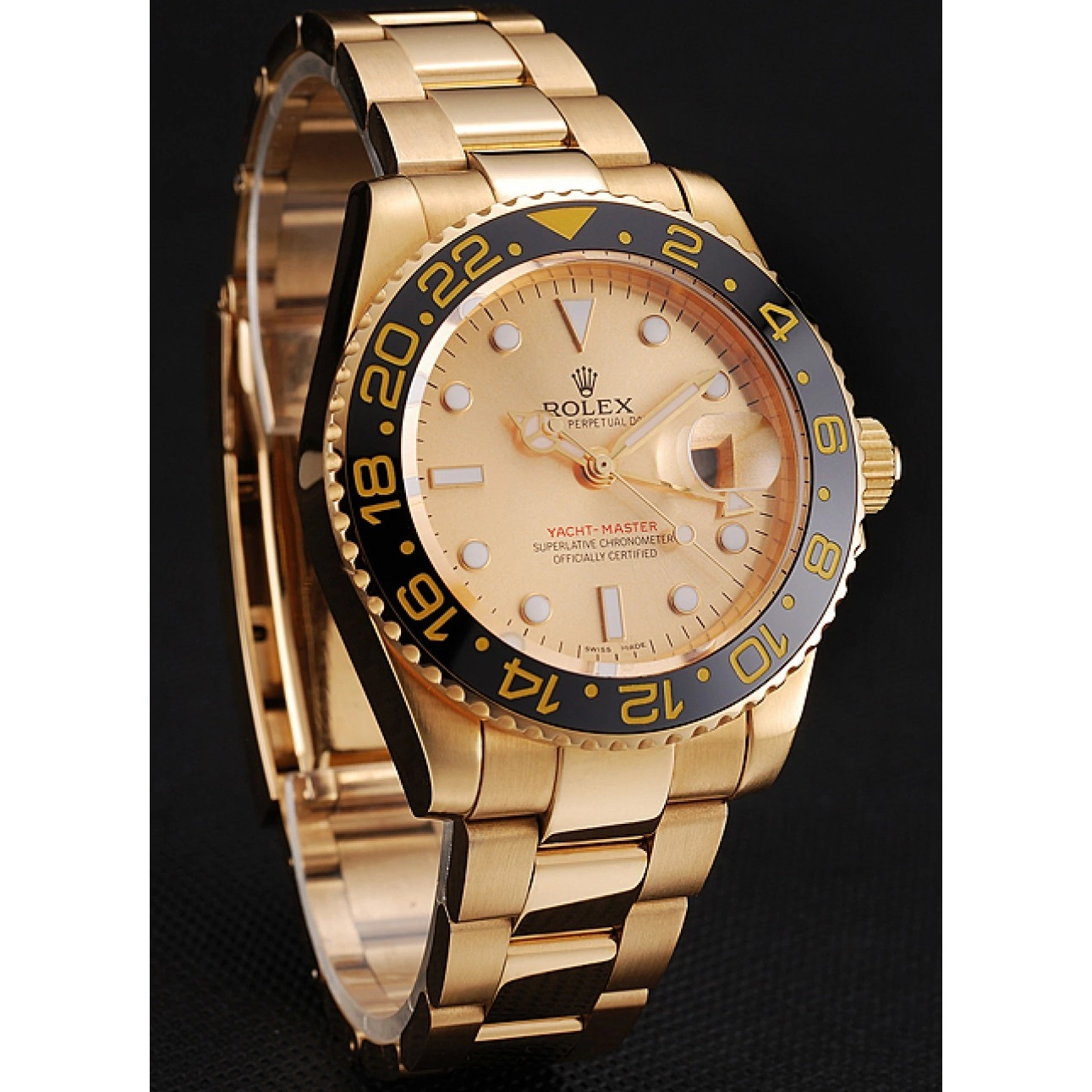 MiroTime 0714 Swiss Rolex GMT Master II Gold Dial Black Bezel Gold Case And Bracelet 1453749